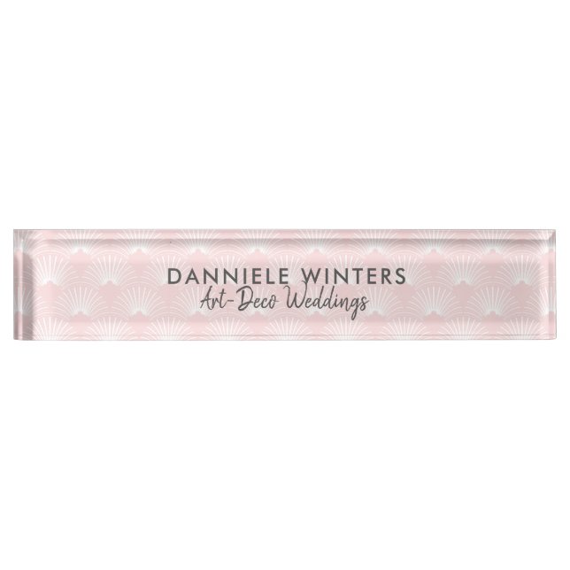 Porte-nom Pour Bureau Motif Art déco blanc et rose (Devant)