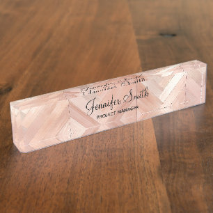 Porte-nom Pour Bureau Motif Bois Faux Or Rosé