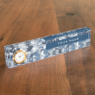 Porte-nom Pour Bureau Motif camouflage neige hivernale bleue Personnalis