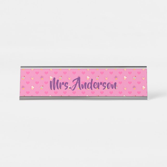 Porte-nom Pour Bureau Motif Cupcake rose (Devant)