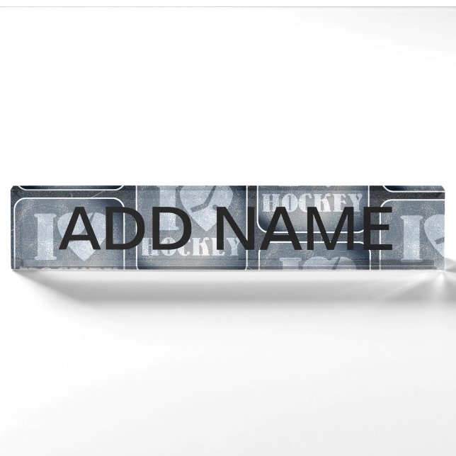 Porte-nom Pour Bureau Motif d'amour du hockey (Devant)
