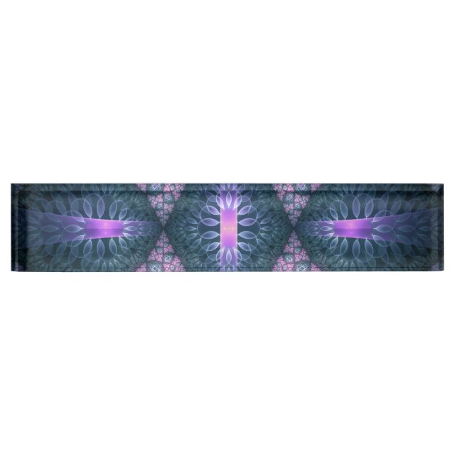 Porte-nom Pour Bureau motif d'art fractal 3D Turquoise violet rose (Devant)