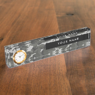 Porte-nom Pour Bureau Motif de camouflage gris, Votre nom, Personnaliser