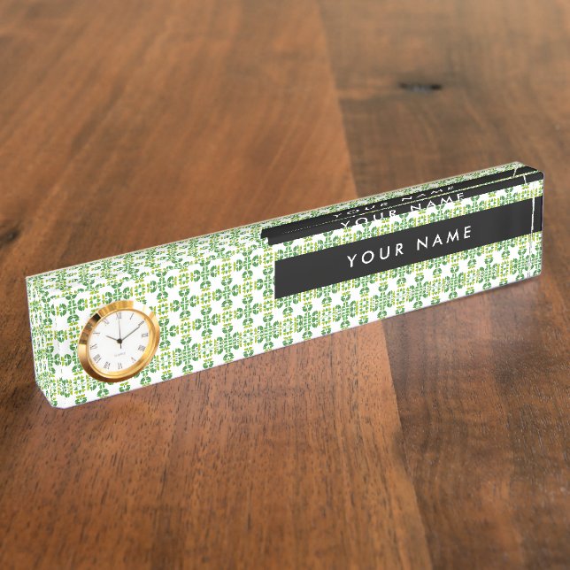 Porte-nom Pour Bureau Motif de feuille, feuilles vertes, votre nom (Taille)