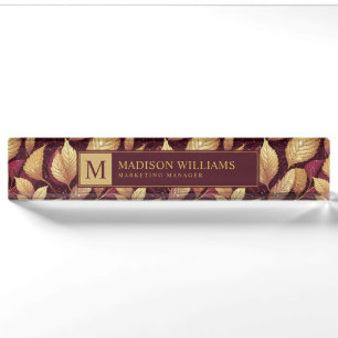 Porte-nom Pour Bureau Motif de feuilles d'automne pailletées rouge borde
