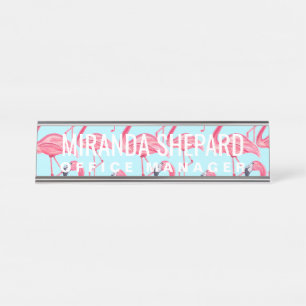 Porte-nom Pour Bureau Motif de Flamant rose peint par été rose mignon