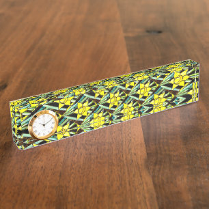 Porte-nom Pour Bureau Motif de fleurs précieuses jaunes