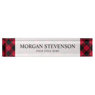 Porte-nom Pour Bureau Motif De Plaid De Buffalo À Coche Rouge Et Noir