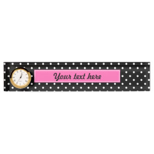 Porte-nom Pour Bureau Motif de points Polka blanc et noir