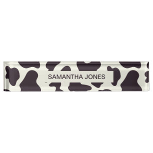 Porte-nom Pour Bureau Motif de vache noir et blanc
