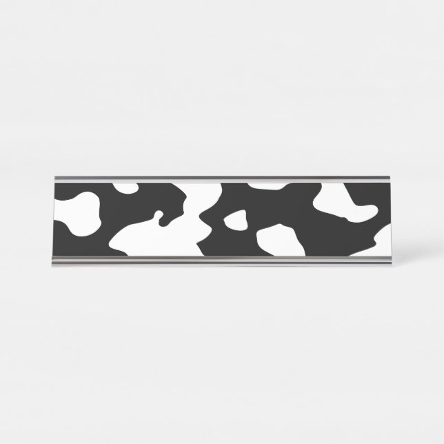 Porte-nom Pour Bureau Motif de vache noir et blanc (Devant)