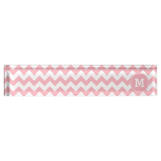 Porte-nom Pour Bureau Motif de Zigzag rose clair monogramme (Devant)