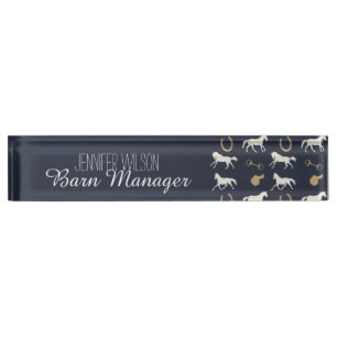 Porte-nom Pour Bureau Motif des chevaux anglais d'or et d'ivoire