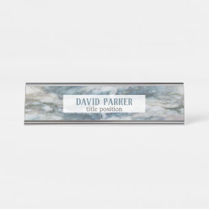 Porte-nom Pour Bureau Motif En Pierre De Marbre Gris Et Bleu