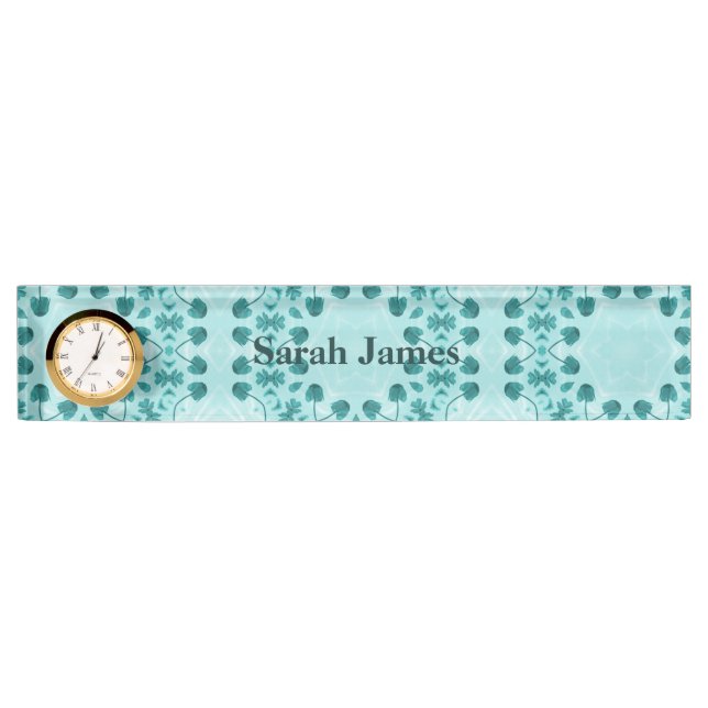 Porte-nom Pour Bureau Motif floral, bleu Turquoise (Devant)