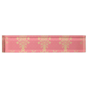 Porte-nom Pour Bureau Motif Floral Rose Et Or