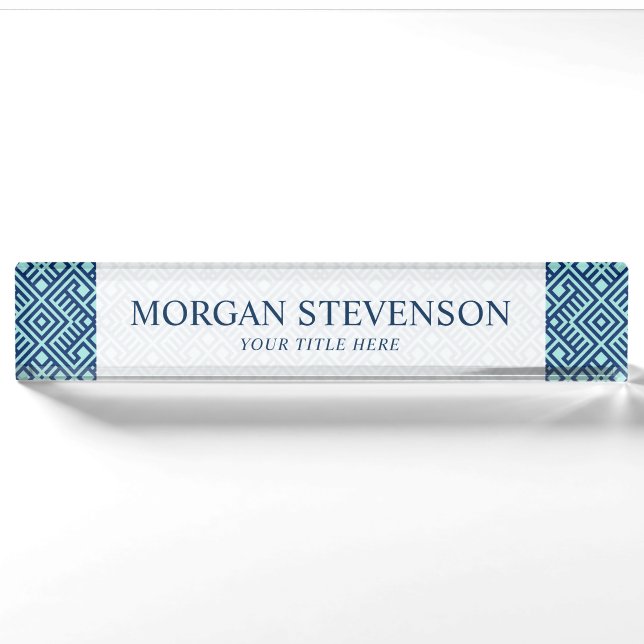 Porte-nom Pour Bureau Motif géométrique moderne de bleu marine (Devant)