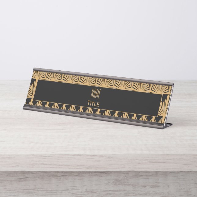 Porte-nom Pour Bureau Motif Gold et Black Art Déco personnalisé (Devant)