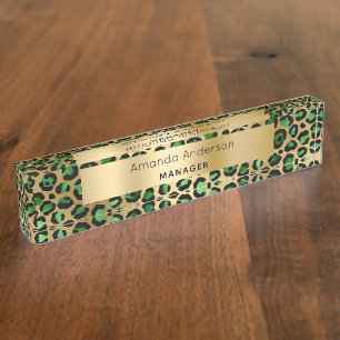 Porte-nom Pour Bureau Motif léopard vert émeraude