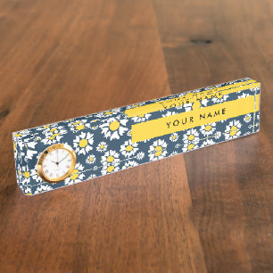 Porte-nom Pour Bureau Motif Marguerite, Marguerites Blanches, Votre Nom