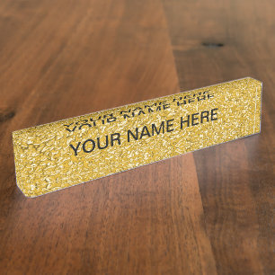 Porte-nom Pour Bureau Motif PURE GOLD Splatter + votre texte