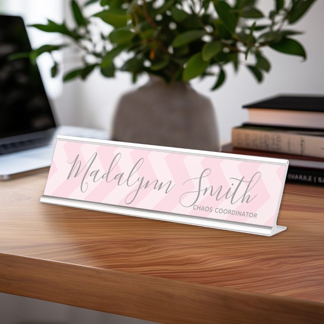 Porte-nom Pour Bureau Motif rose et gris avec grand nom (Personalized Name Plate with Custom Name)