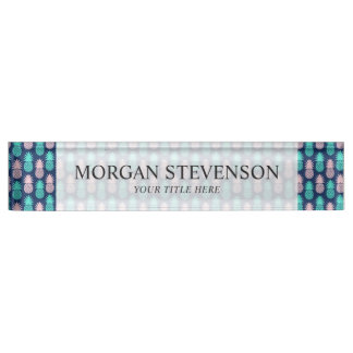 Porte-nom Pour Bureau Motif tropical bleu turquoise rose Girly d'ananas