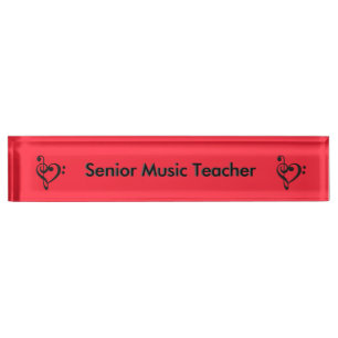 Porte-nom Pour Bureau Musique Clef Heart Red