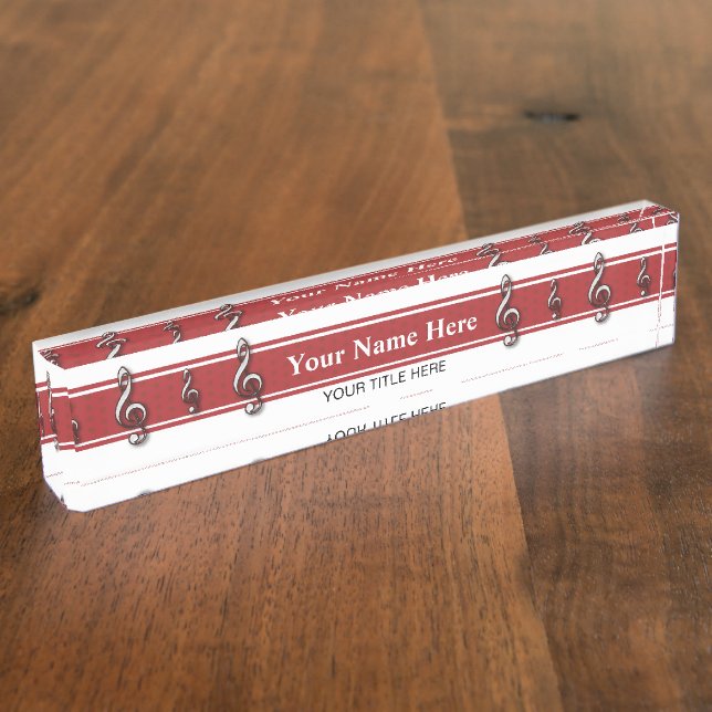 Porte-nom Pour Bureau Musique rouge de clef triple (Taille)