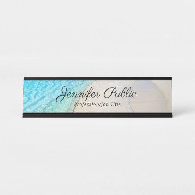 Porte-nom Pour Bureau Nature Mer Bleue Vagues Sable Modèle moderne (Devant)