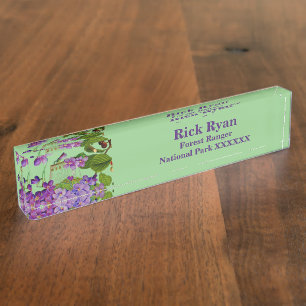Porte-nom Pour Bureau Nature Verdure Aquarelle Forêt Lilac Fleurit