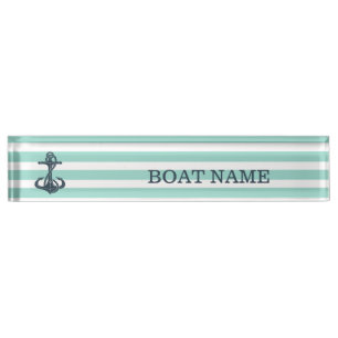 Porte-nom Pour Bureau Nautique,Ancre,Rayes Vert Menthe