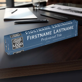 Porte-nom Pour Bureau Navy Blue - Logo, Nom et Titre Professionnel