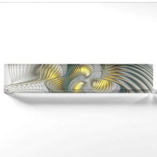 Porte-nom Pour Bureau Nobly Golden Turquoise Imaginaire Fractal Art