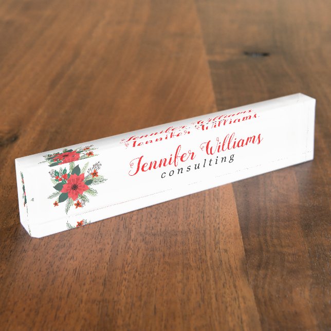 Porte-nom Pour Bureau Noël Poinsettia Bouquet GR2 (Taille)