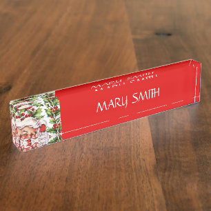 Porte-nom Pour Bureau Noël vintage de houx du père noël