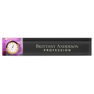 Porte-nom Pour Bureau Noir Abstrait violet or
