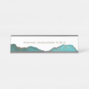 Porte-nom Pour Bureau Noir Blanc Turquoise Abstrait Personnalisé