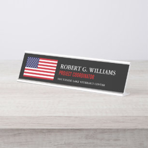 Porte-nom Pour Bureau Noir customisé de drapeau américain