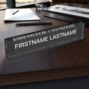Porte-nom Pour Bureau Noir de base avec le nom blanc