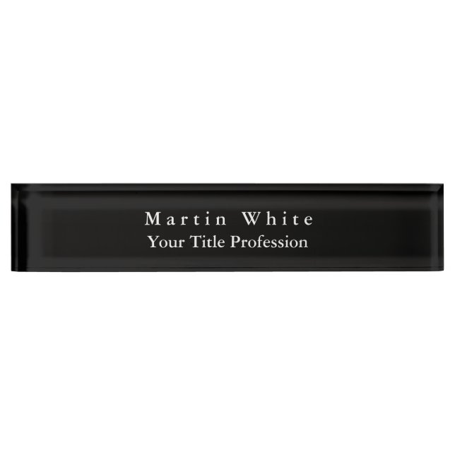 Porte-nom Pour Bureau Noir élégant Noir Blanc Professionnel moderne (Devant)
