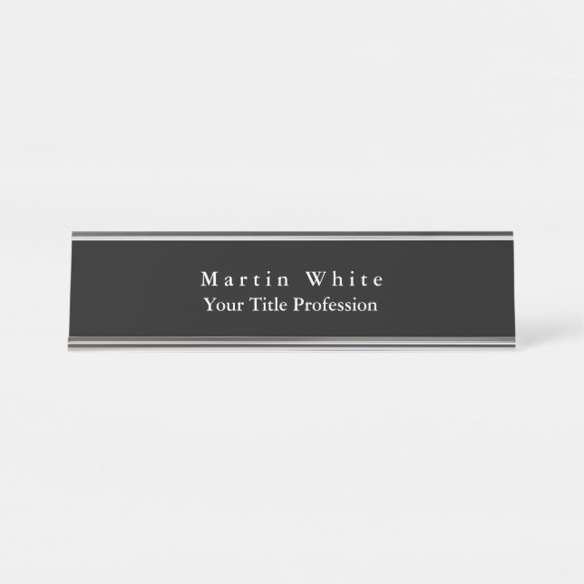 Porte-nom Pour Bureau Noir élégant Noir Blanc Professionnel moderne (Devant)