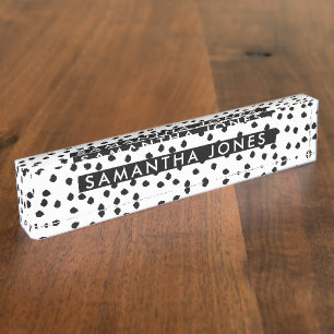 Porte-nom Pour Bureau Noir et blanc Dalmatie Imprimer le nom personnalis