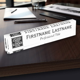Porte-nom Pour Bureau Noir et Blanc - Logo, Nom, Titre Professionnel