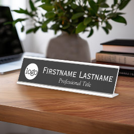 Porte-nom Pour Bureau Noir et Blanc - Logo, Nom, Titre Professionnel