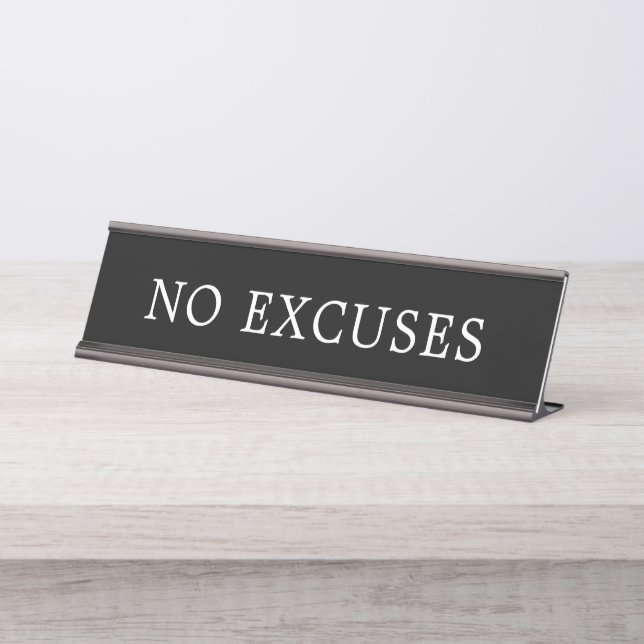 Porte-nom Pour Bureau Noir et blanc moderne aucun signe d'excuses (Devant)