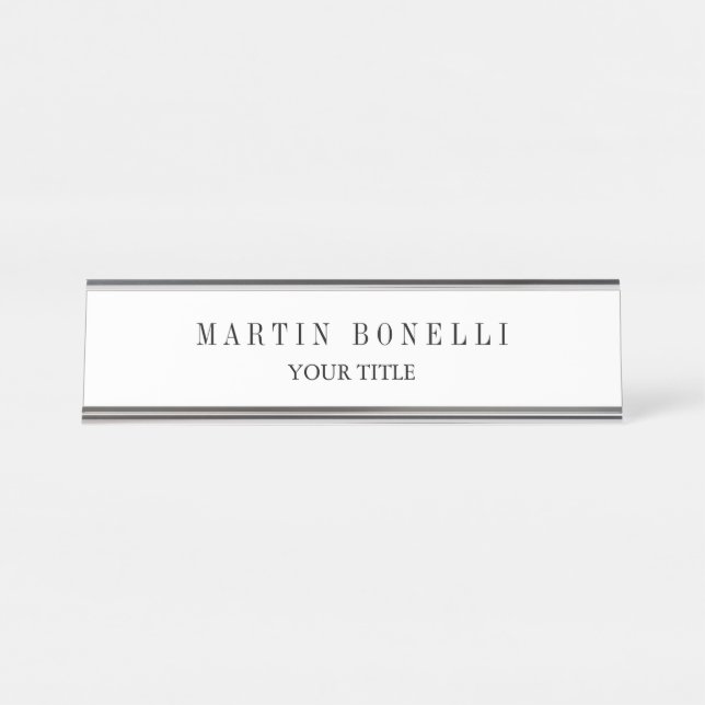 Porte-nom Pour Bureau Noir et blanc professionnel mince (Devant)