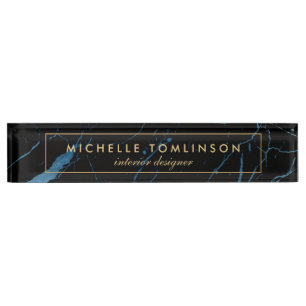 Porte-nom Pour Bureau Noir et bleu Marble Designer