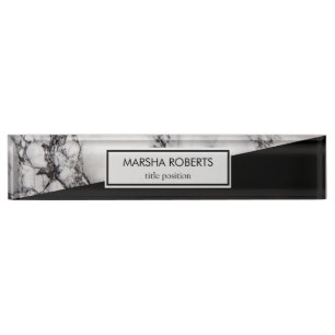 Porte-nom Pour Bureau Noir Et Marbre blanc Et Triangle