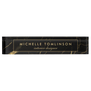 Porte-nom Pour Bureau Noir et or Marble Designer